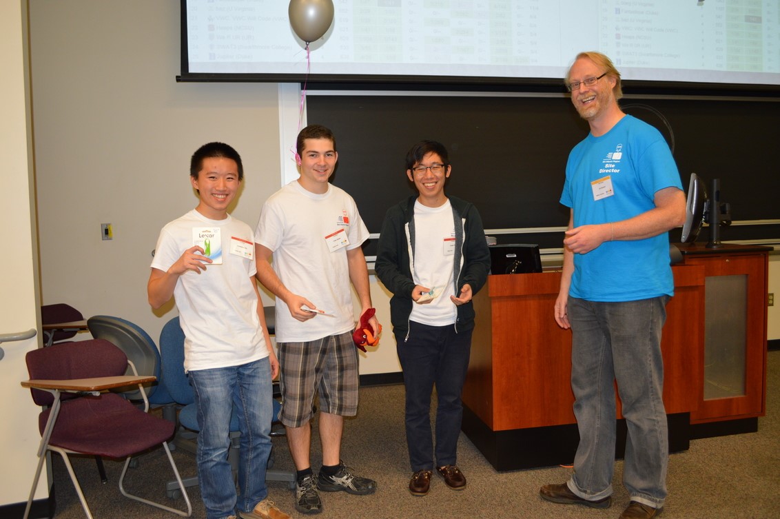 Left to right: Chris Wu, Peter Steele, Dustin Pho, Dr. Ian Barland (contest site director)