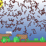 Natural Carbon cycle simulation showing cows moving and eating plants